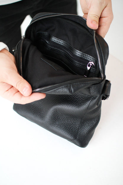 Handmade Mens Leather Messenger Bag Black Classic Crossbody Gift for Him