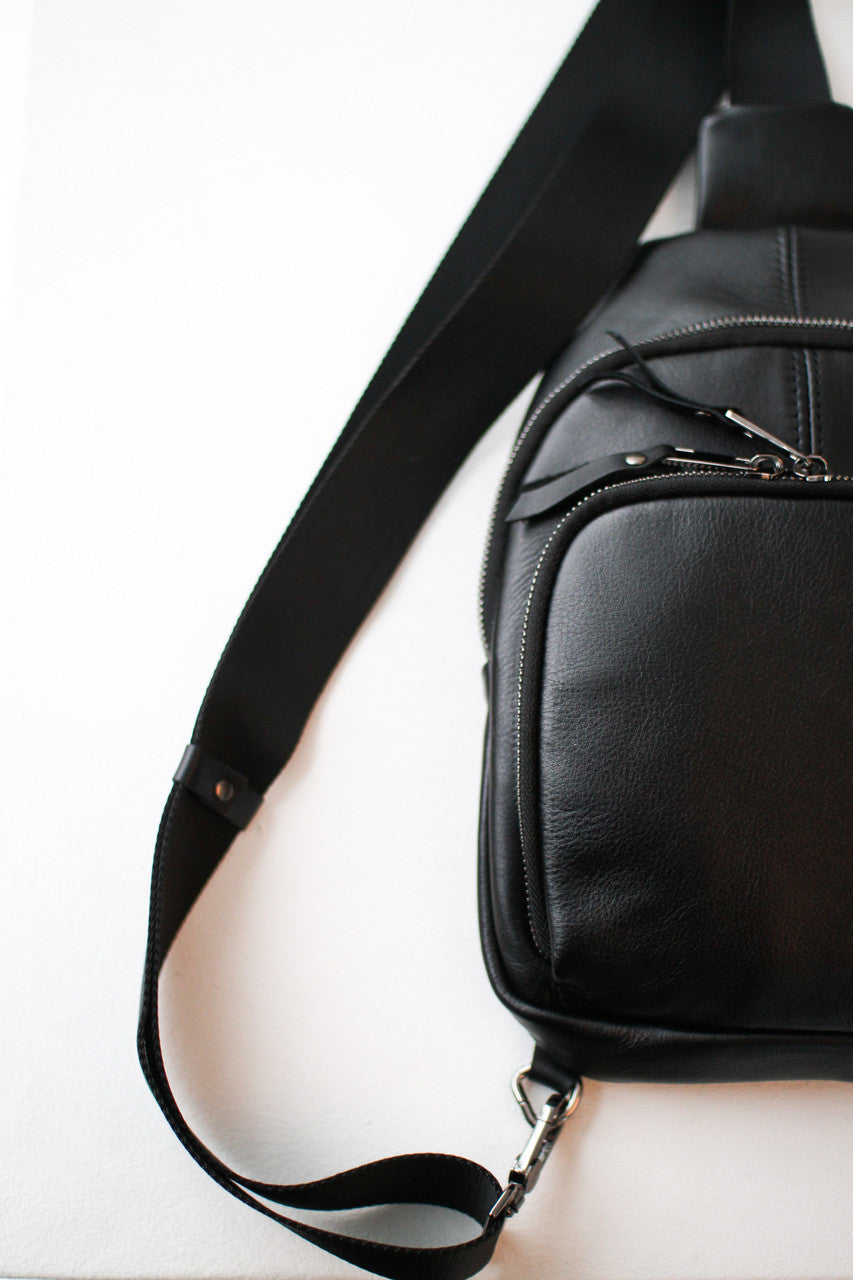 Handmade Black Genuine Leather Sling Bag Gift for Him Mens Leather Shoulder Bag