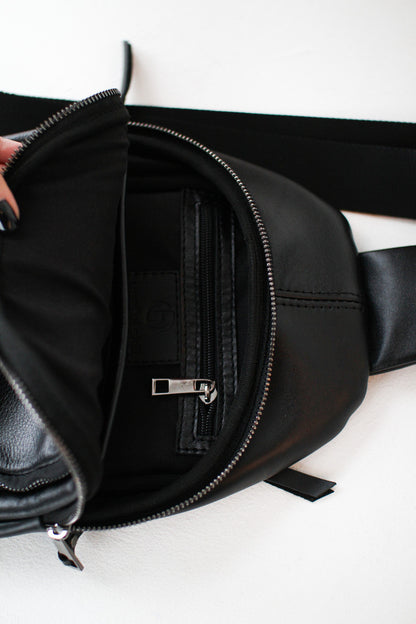 Handmade Black Genuine Leather Sling Bag Gift for Him Mens Leather Shoulder Bag
