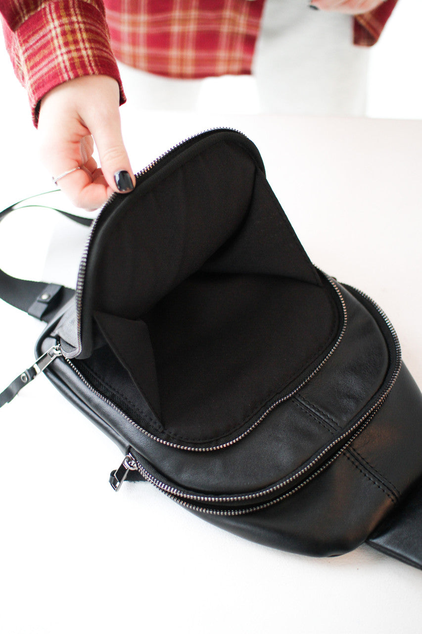 Handmade Black Genuine Leather Sling Bag Gift for Him Mens Leather Shoulder Bag