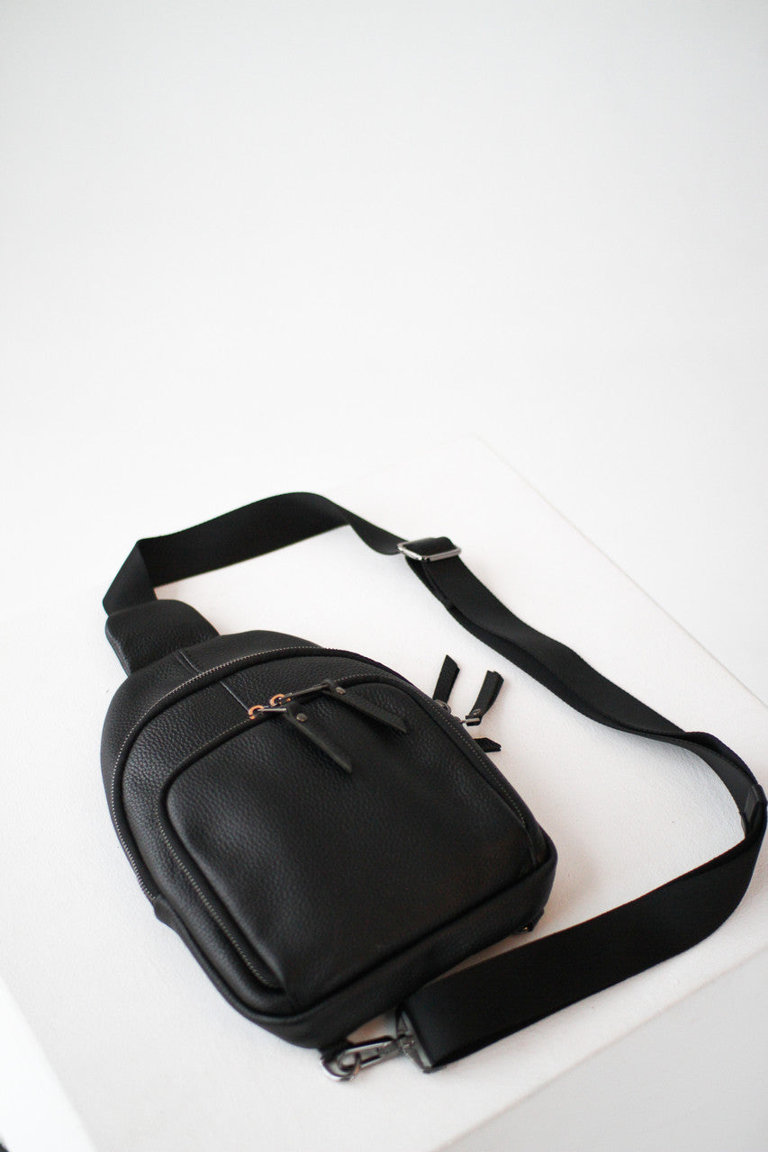 Handmade Genuine Leather Sling Shoulder Bag Black Gift For Him