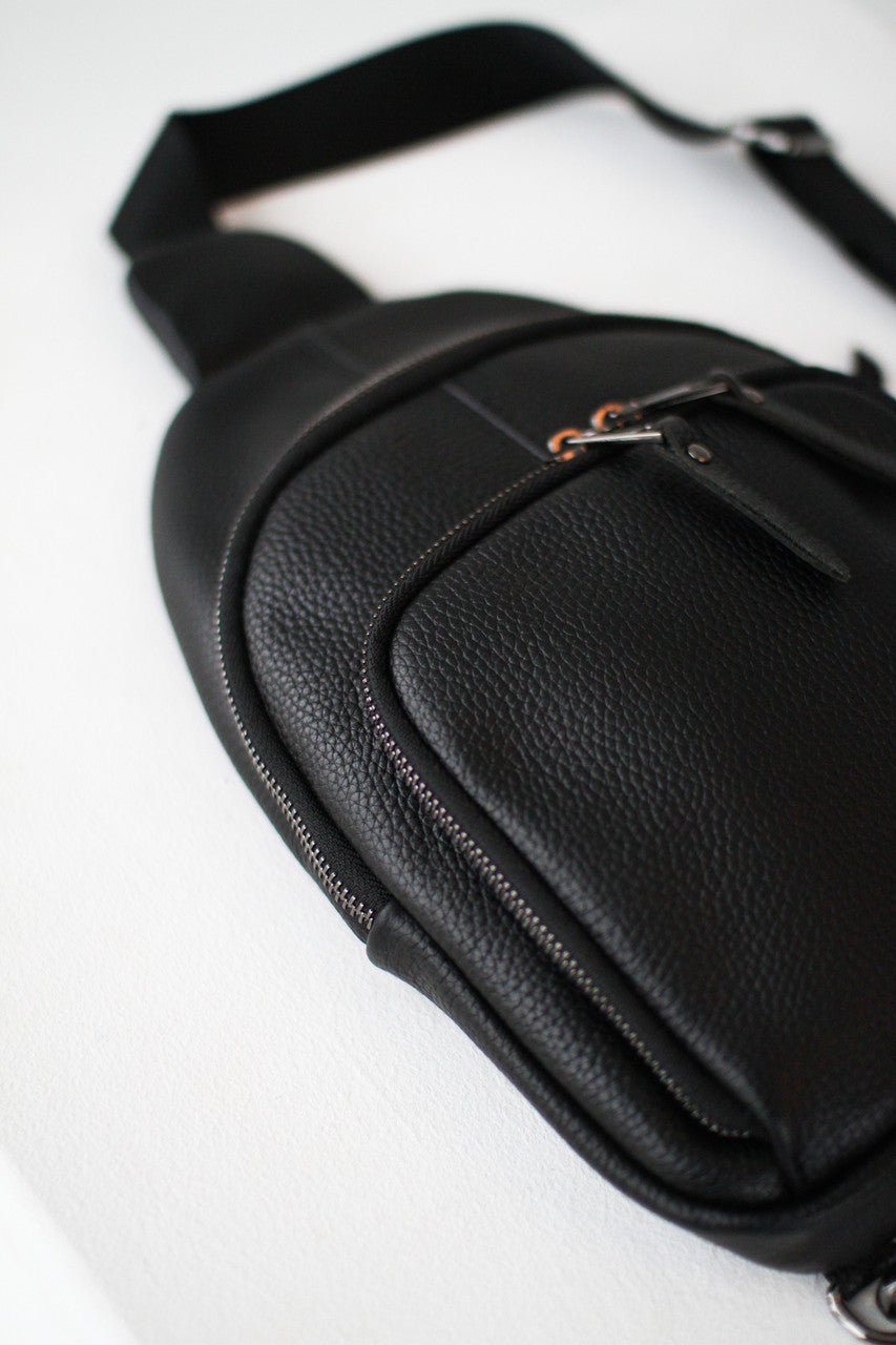 Handmade Genuine Leather Sling Shoulder Bag Black Gift For Him