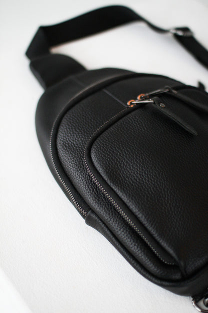 Handmade Genuine Leather Sling Shoulder Bag Black Gift For Him