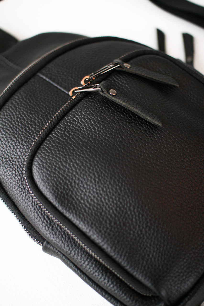 Handmade Genuine Leather Sling Shoulder Bag Black Gift For Him
