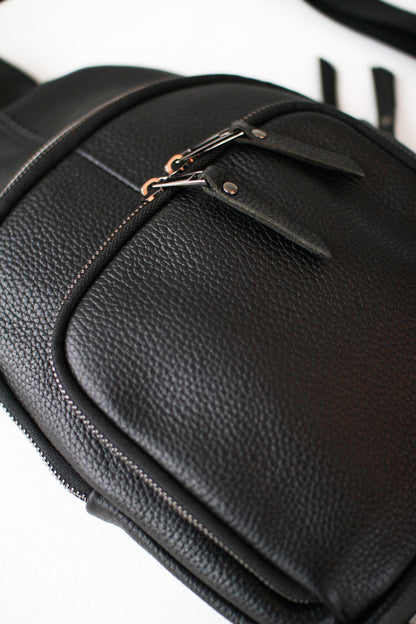 Handmade Genuine Leather Sling Shoulder Bag Black Gift For Him