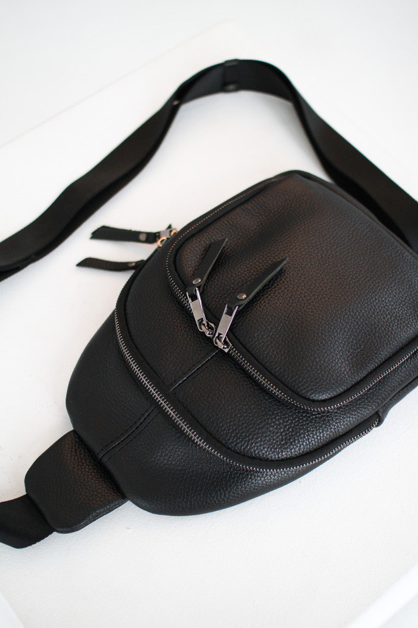 Handmade Genuine Leather Sling Shoulder Bag Black Gift For Him
