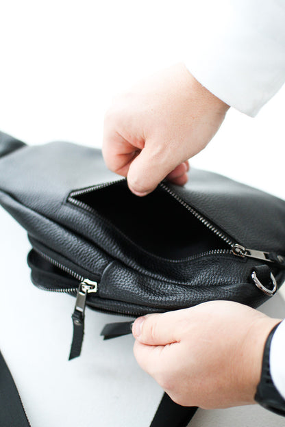 Handmade Genuine Leather Sling Shoulder Bag Black Gift For Him