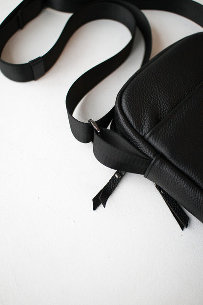 Handmade Black Leather Mens Messenger Bag Compact Crossbody Shoulder Bag Gift for Him