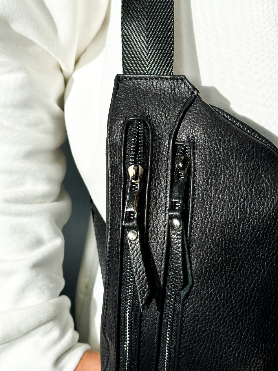 Handmade Mens Genuine Leather Banana Belt Bag Black Waist Pouch Gift for Him