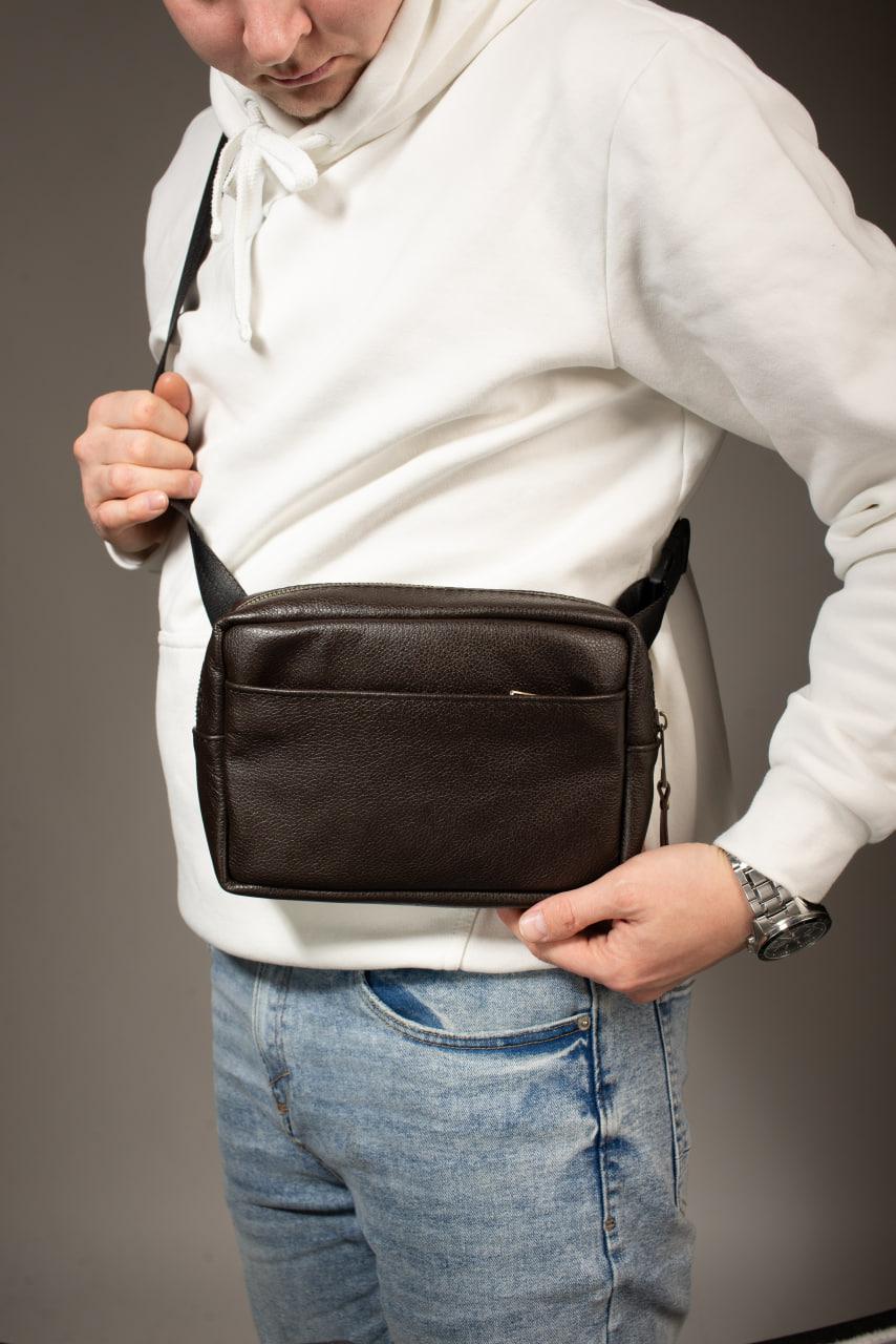 Handmade Brown Genuine Leather Crossbody Belt Bag Gift for Him