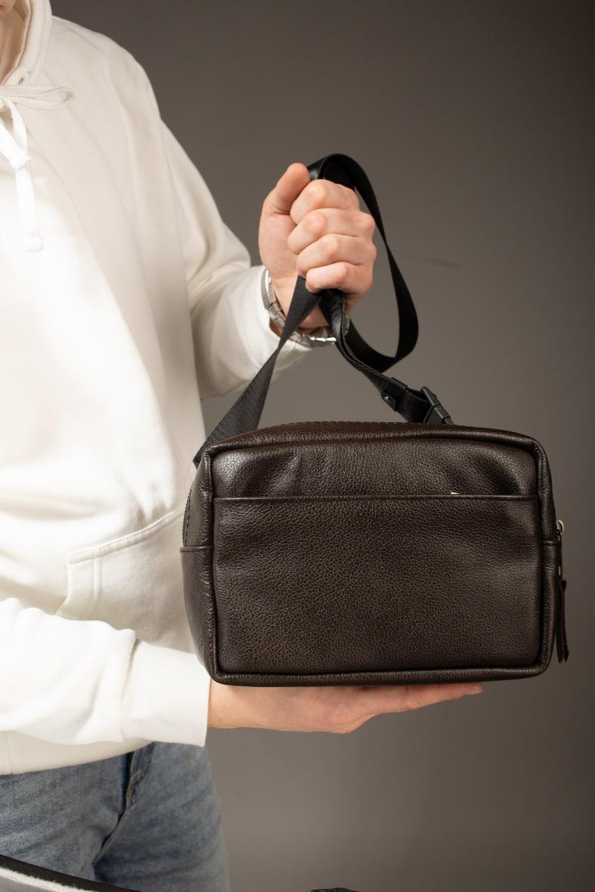 Handmade Brown Genuine Leather Crossbody Belt Bag Gift for Him