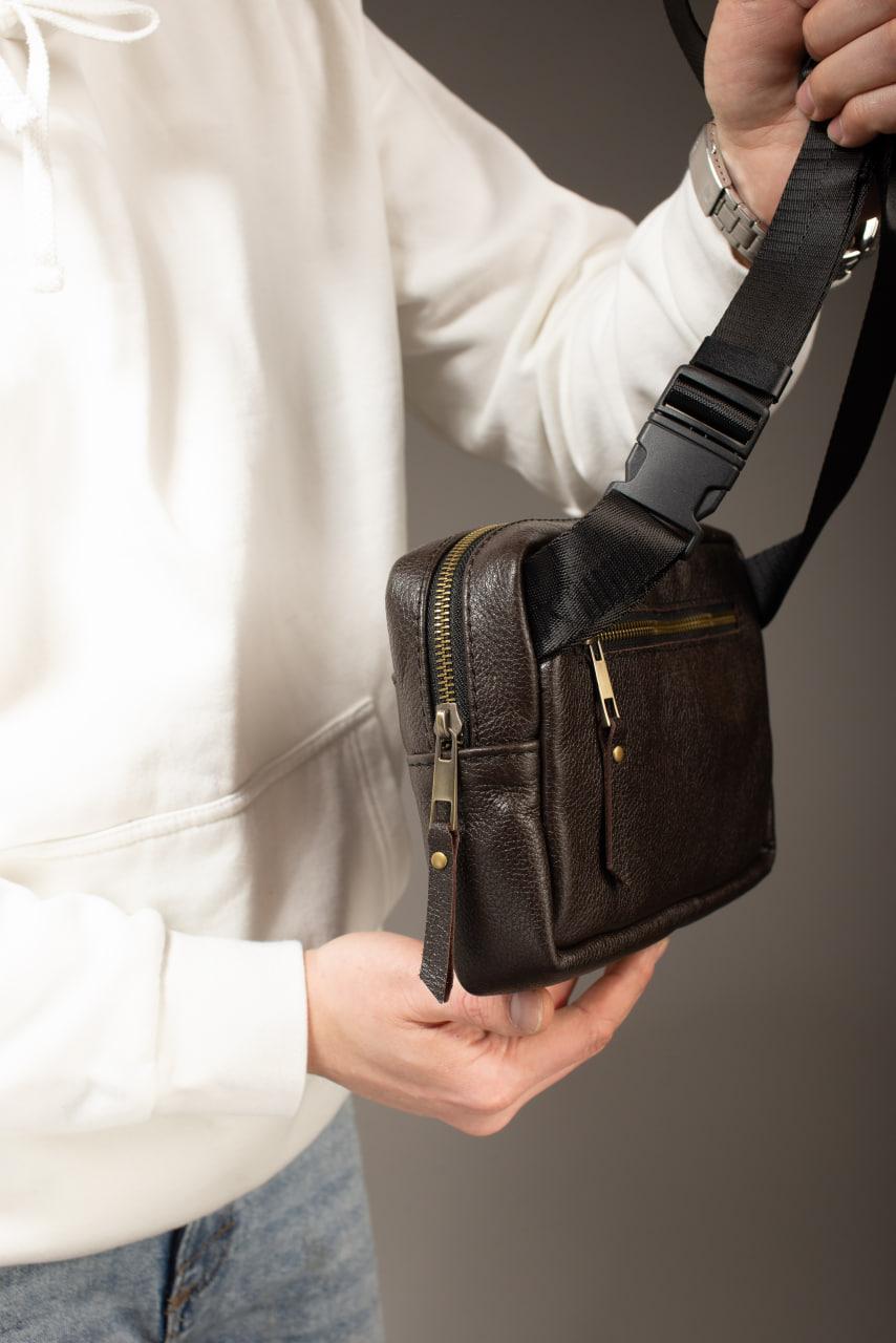 Handmade Brown Genuine Leather Crossbody Belt Bag Gift for Him