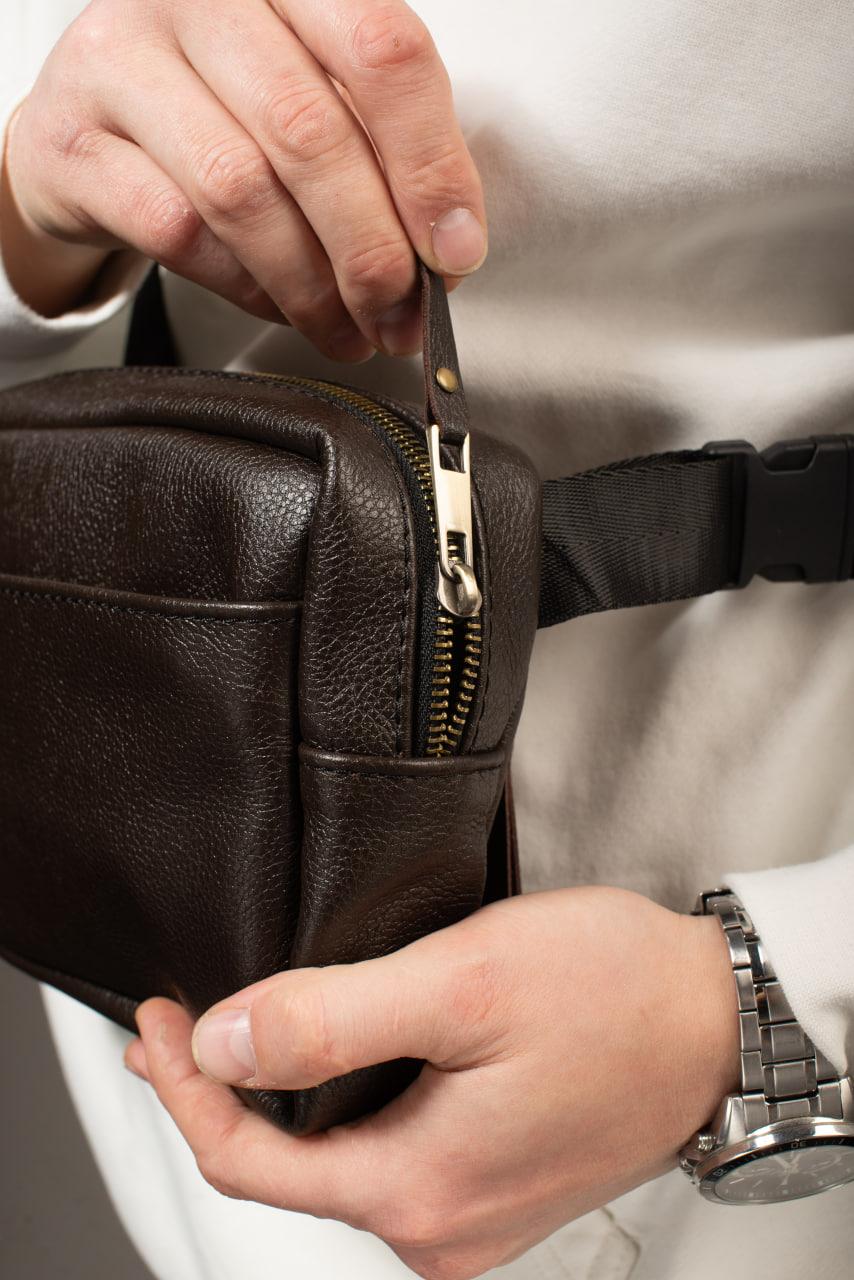 Handmade Brown Genuine Leather Crossbody Belt Bag Gift for Him