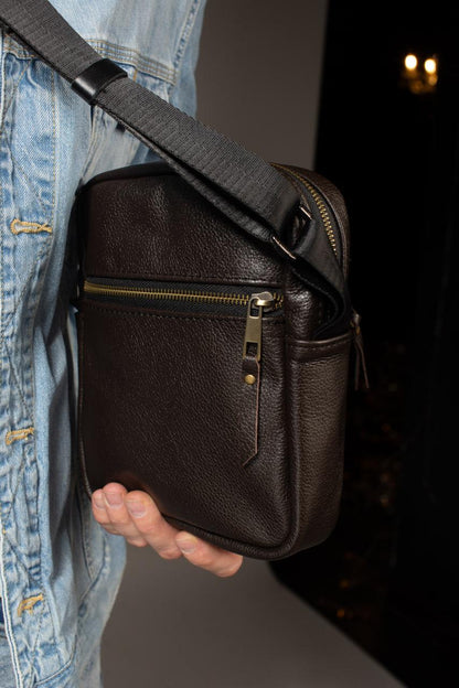 Genuine Leather Messenger Bag Mens Shoulder Bag Brown Handmade Gift for Him