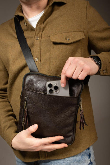 Genuine Leather Messenger Bag Mens Shoulder Bag Handmade Brown Gift for Him