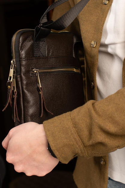 Genuine Leather Messenger Bag Mens Shoulder Bag Handmade Brown Gift for Him