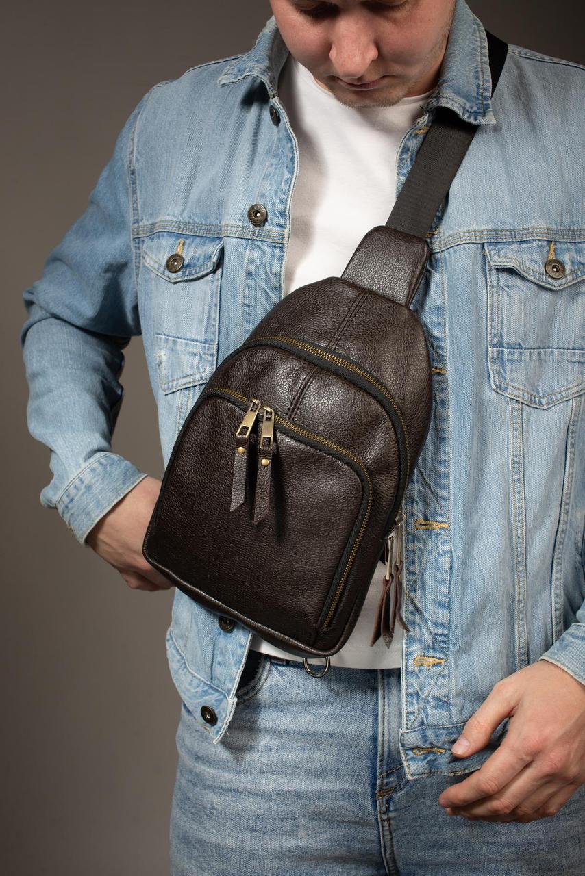 Handmade Genuine Leather Sling Shoulder Bag Brown Gift for Him