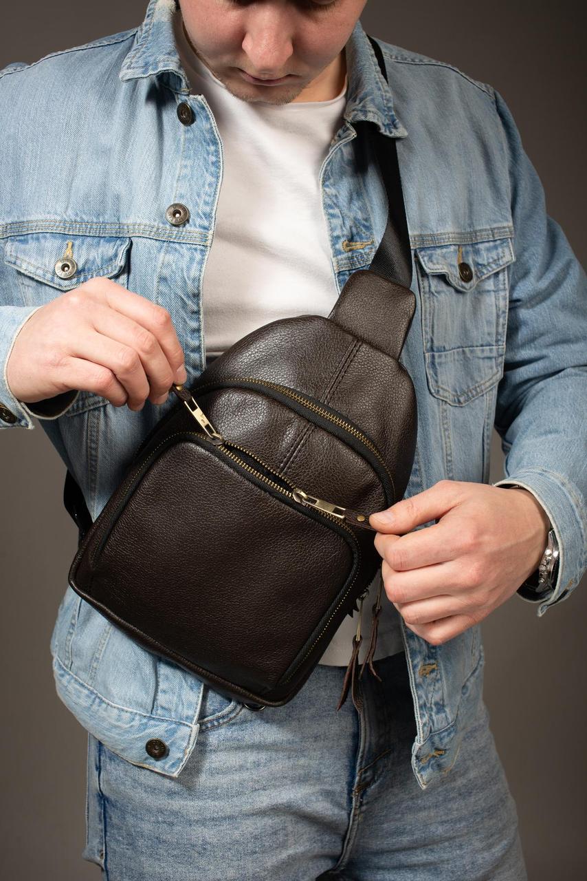 Handmade Genuine Leather Sling Shoulder Bag Brown Gift for Him