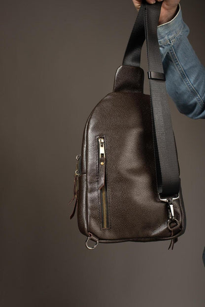 Handmade Genuine Leather Sling Shoulder Bag Brown Gift for Him