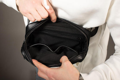 Handmade Genuine Leather Crossbody Banana Bag Belt Bag Black Gift for Him