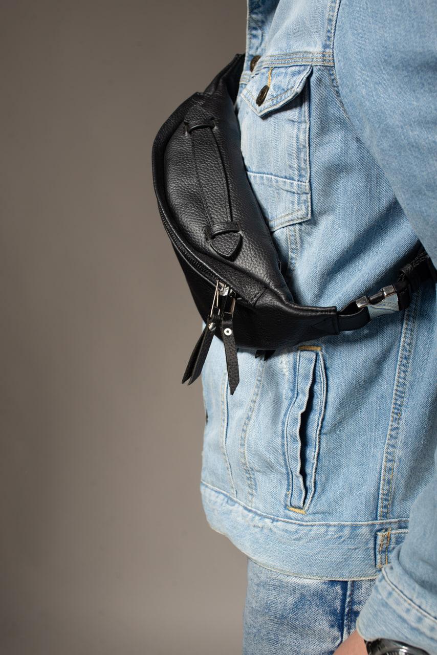Handmade Mens Black Leather Waist Bag Flotar Leather Belt Bag Gift for Him