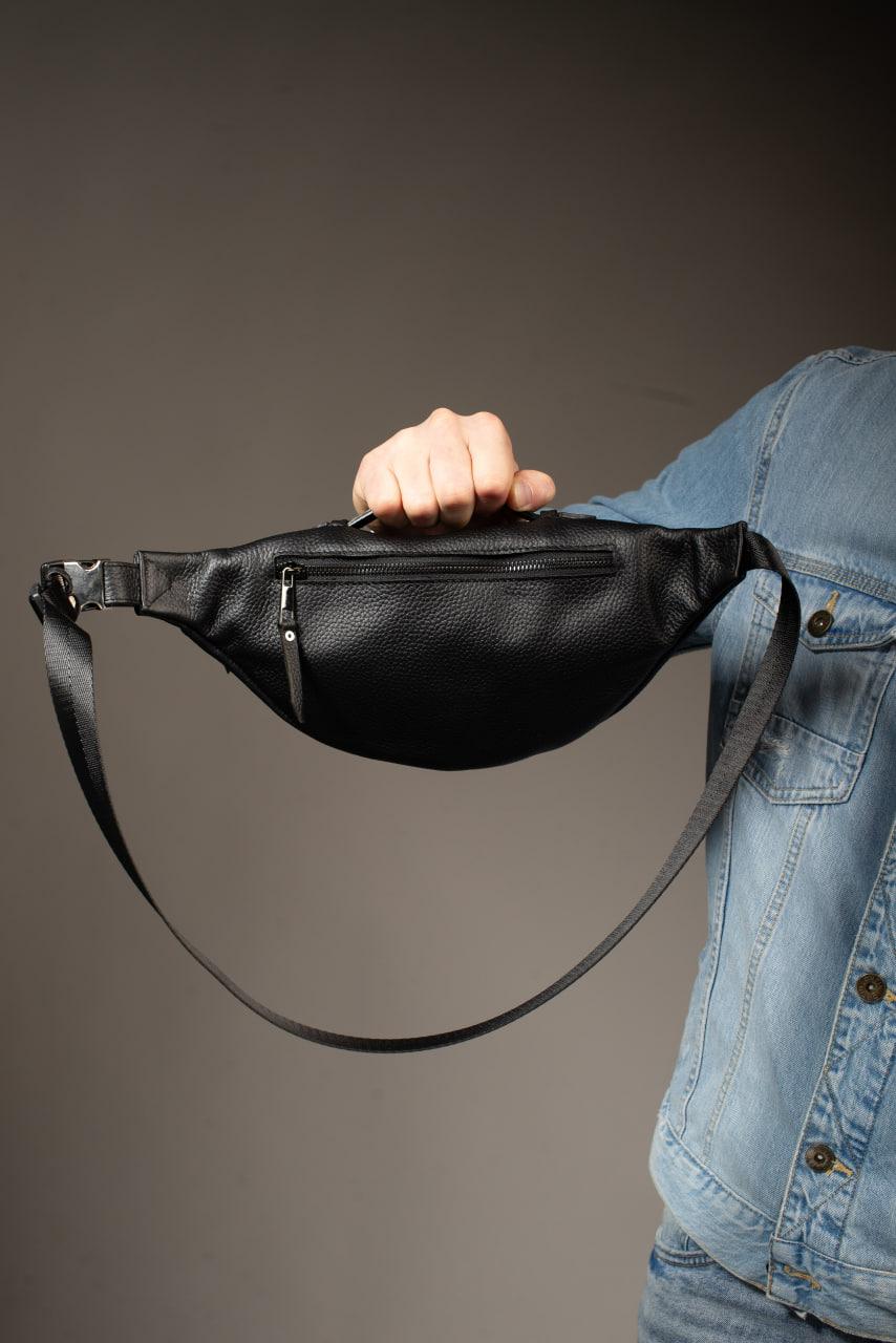 Handmade Mens Black Leather Waist Bag Flotar Leather Belt Bag Gift for Him