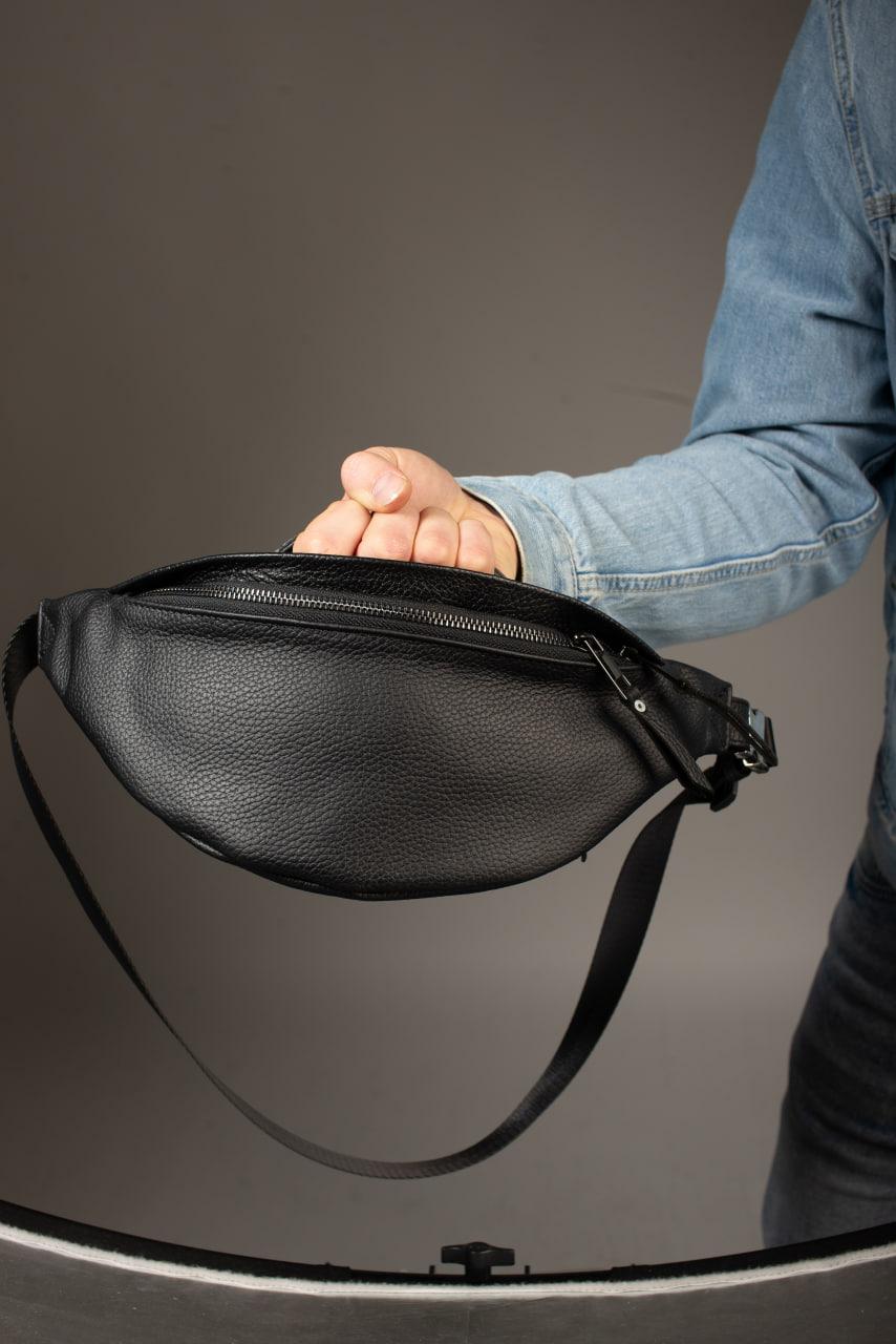Handmade Mens Black Leather Waist Bag Flotar Leather Belt Bag Gift for Him