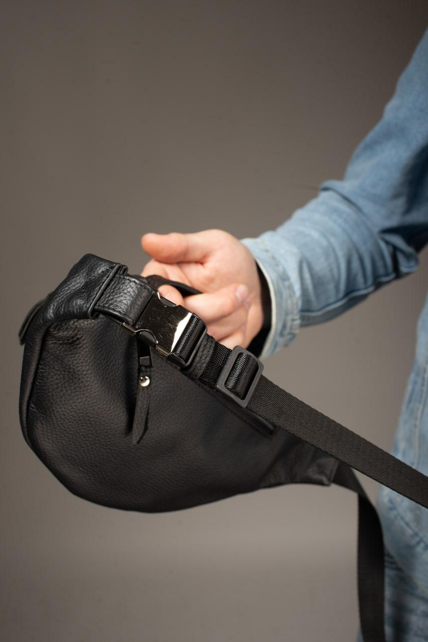 Handmade Mens Black Leather Waist Bag Flotar Leather Belt Bag Gift for Him