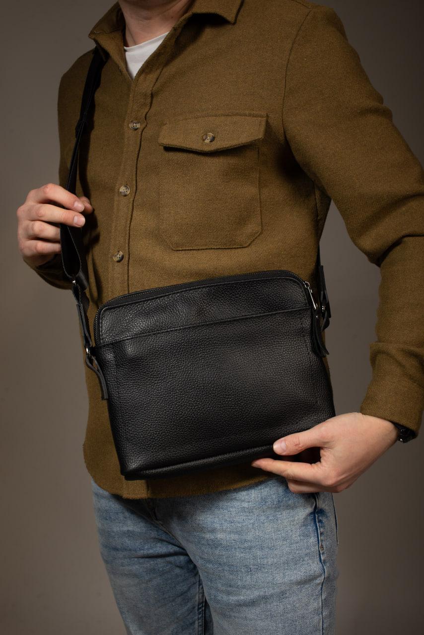 Handmade Mens Leather Crossbody Bag Black