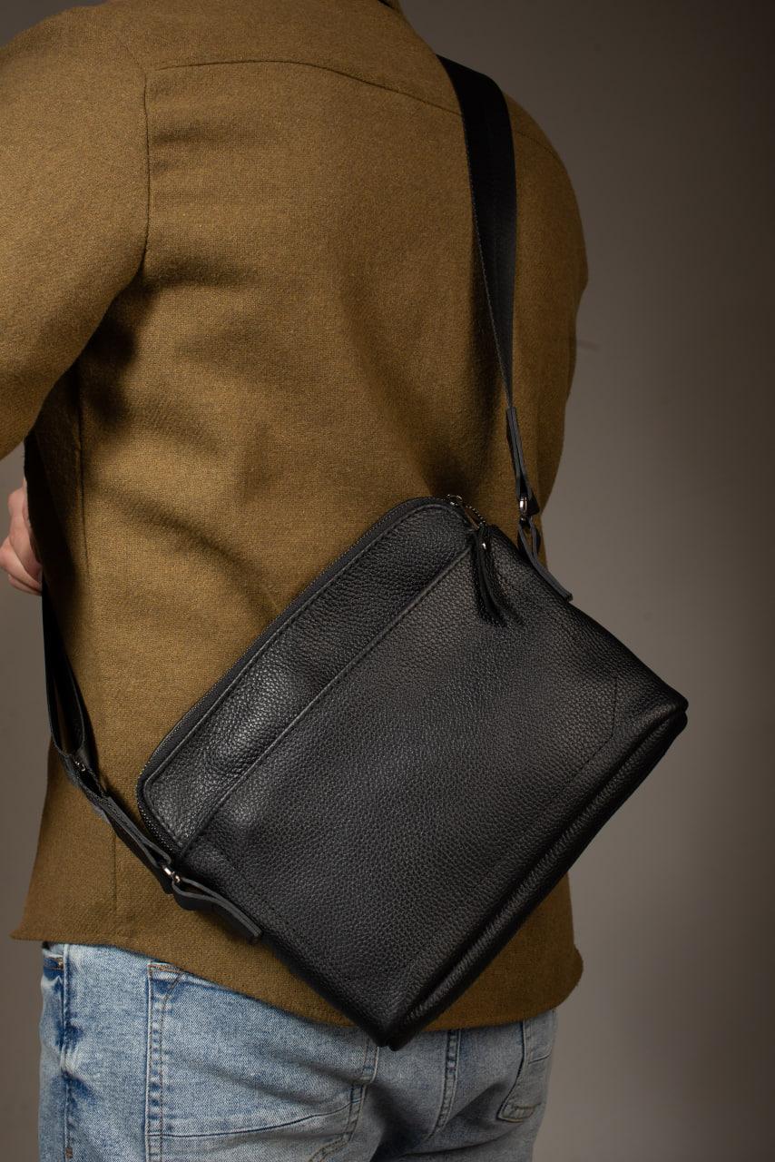 Handmade Mens Leather Crossbody Bag Black Gift for Him