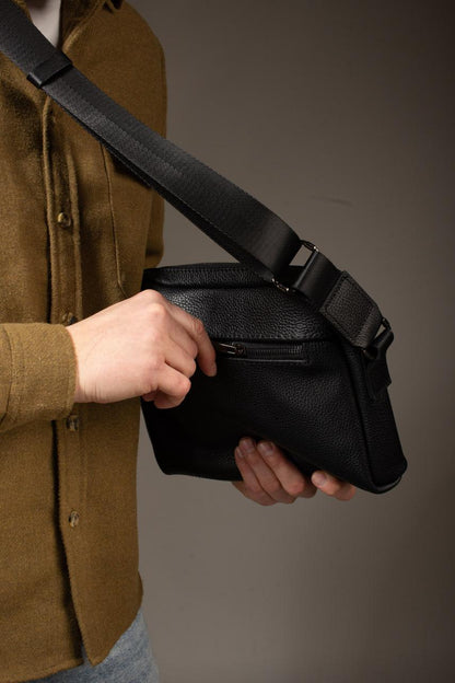 Handmade Mens Leather Crossbody Bag Black Gift for Him