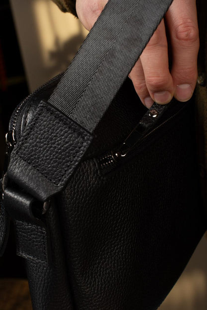 Handmade Mens Leather Crossbody Bag Black Gift for Him