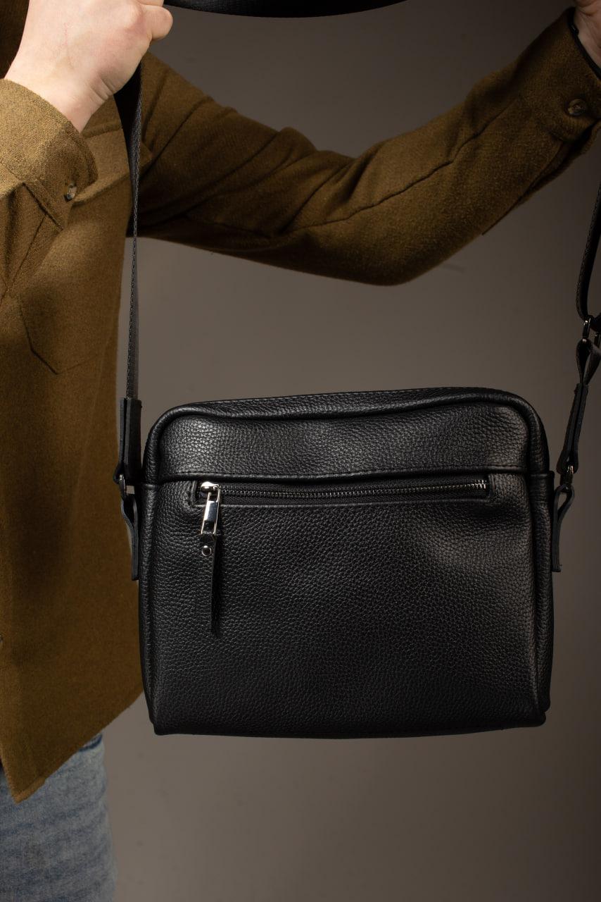 Handmade Mens Leather Crossbody Bag Black Gift for Him