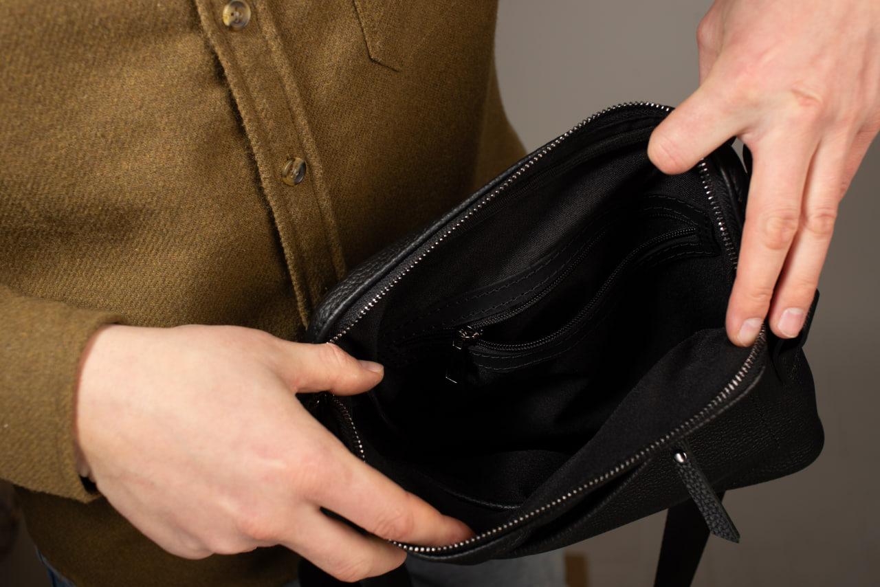Handmade Mens Leather Crossbody Bag Black Gift for Him