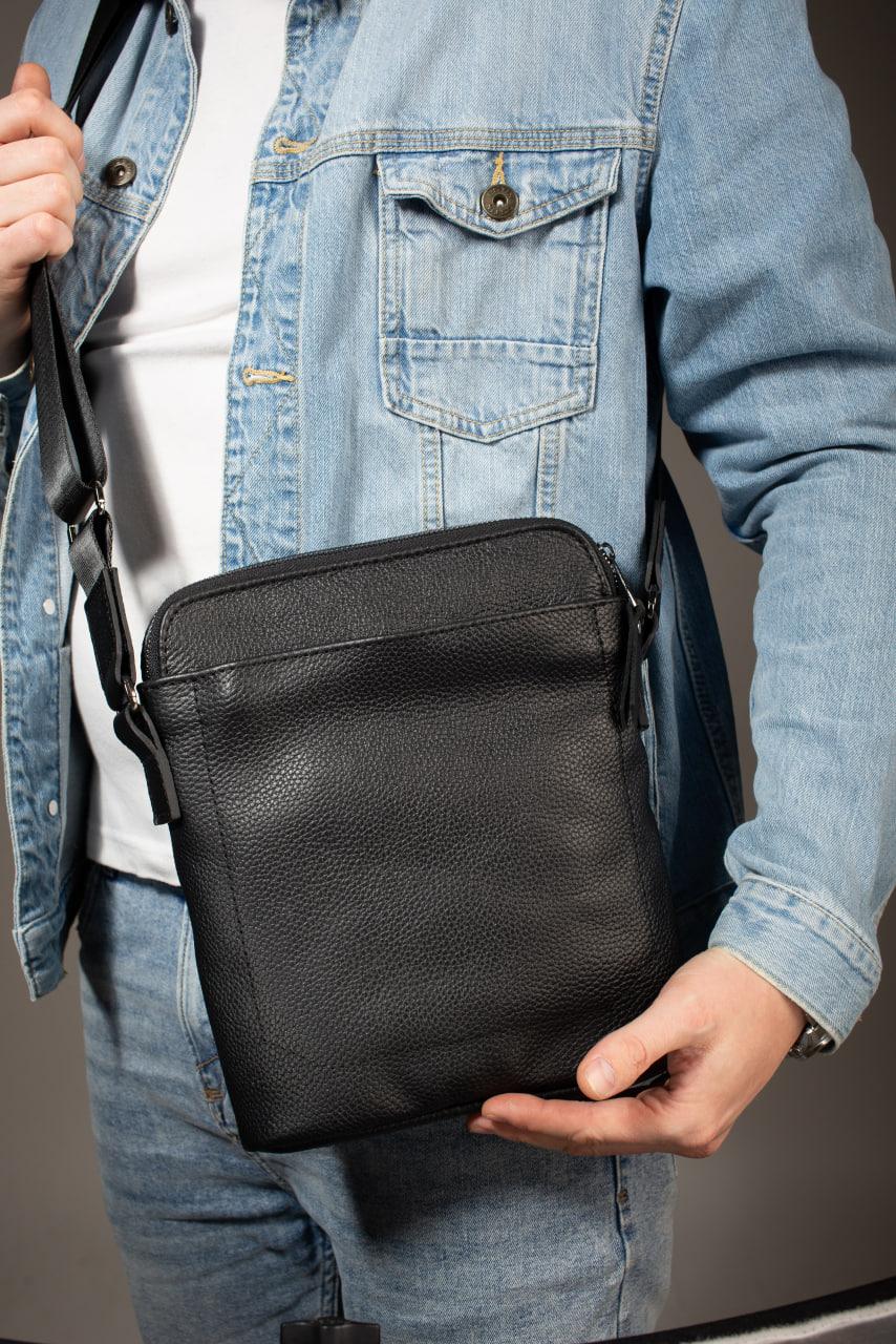 Handmade Mens Black Leather Messenger Bag Classic Leather Crossbody