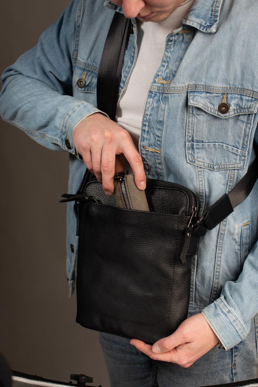 Handmade Mens Black Leather Messenger Bag Classic Leather Crossbody Gift for Him