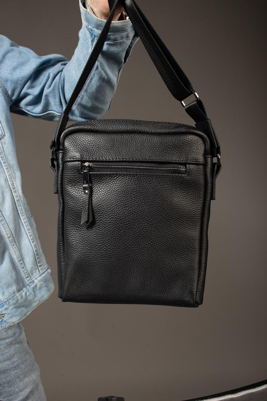 Handmade Mens Black Leather Messenger Bag Classic Leather Crossbody Gift for Him