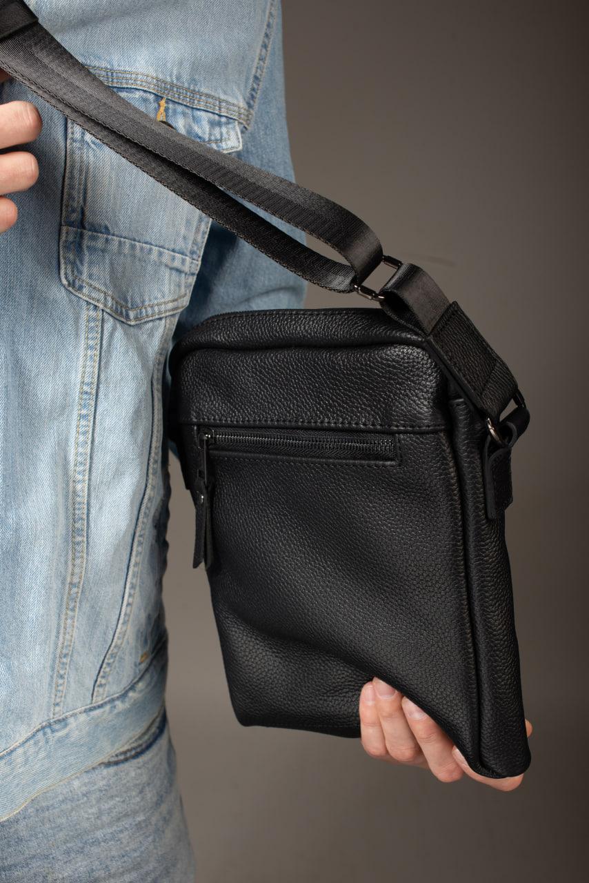 Handmade Mens Black Leather Messenger Bag Classic Leather Crossbody Gift for Him