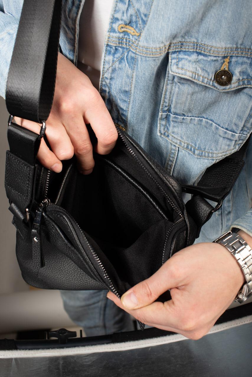 Handmade Mens Black Leather Messenger Bag Classic Leather Crossbody Gift for Him