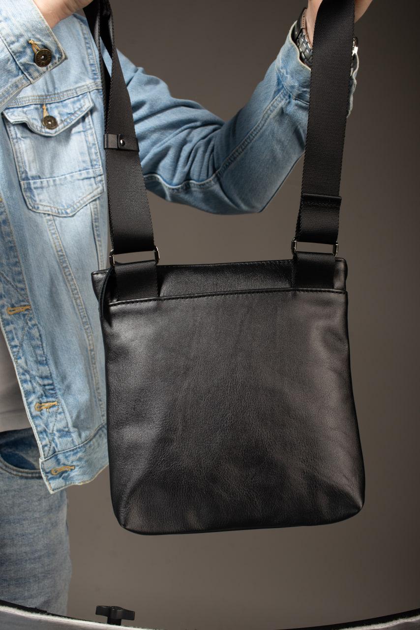 Handmade Genuine Smooth Leather Messenger Bag Men Black Gift For Him Crossbody Shoulder Bag