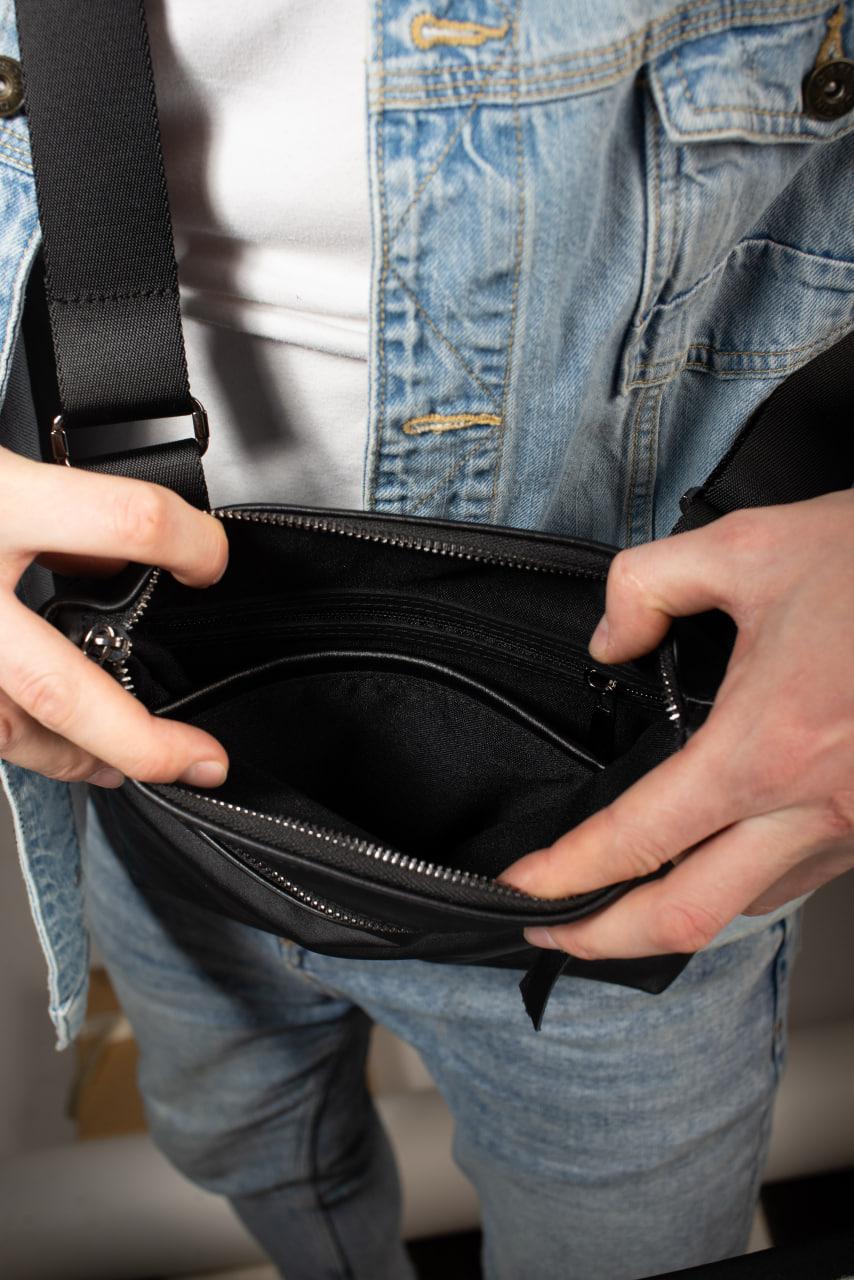 Handmade Genuine Smooth Leather Messenger Bag Men Black Gift For Him Crossbody Shoulder Bag