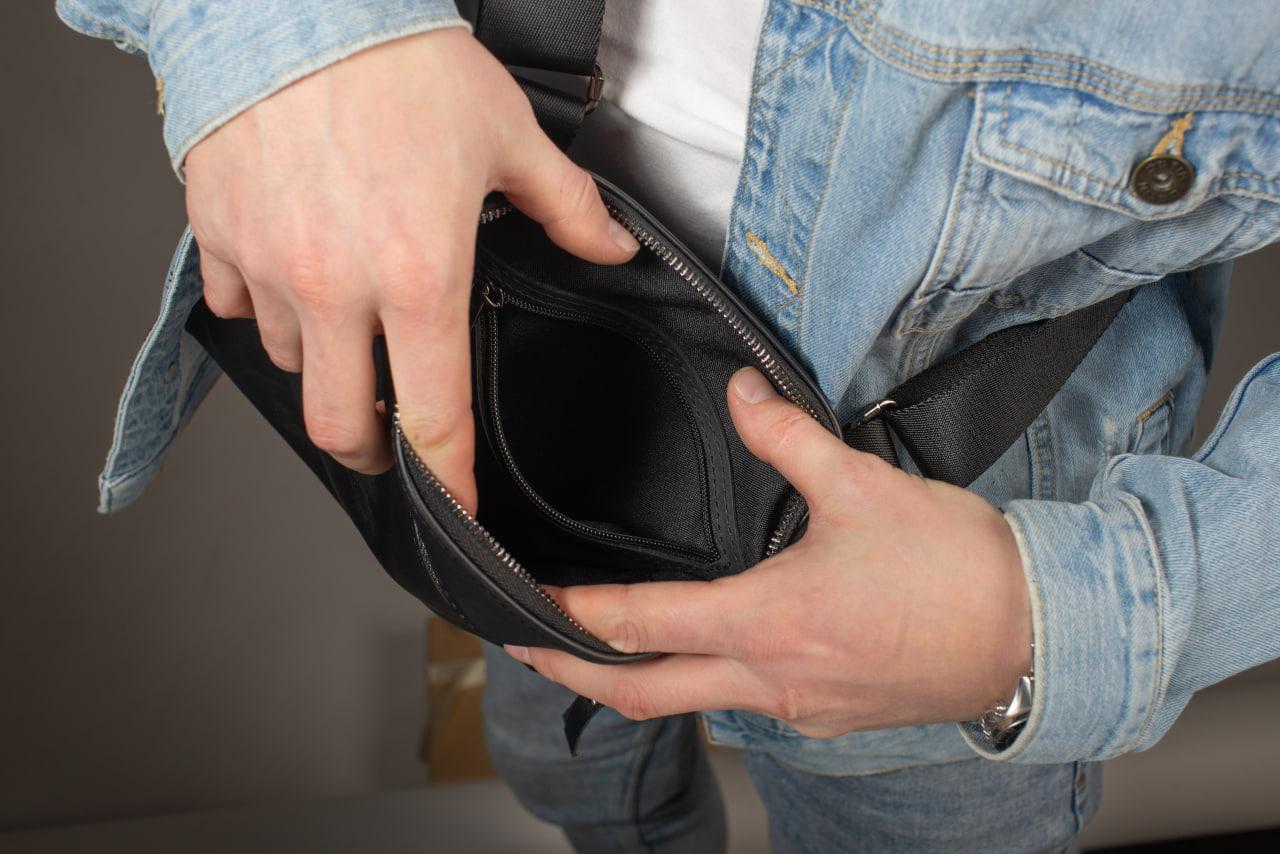 Handmade Genuine Smooth Leather Messenger Bag Men Black Gift For Him Crossbody Shoulder Bag