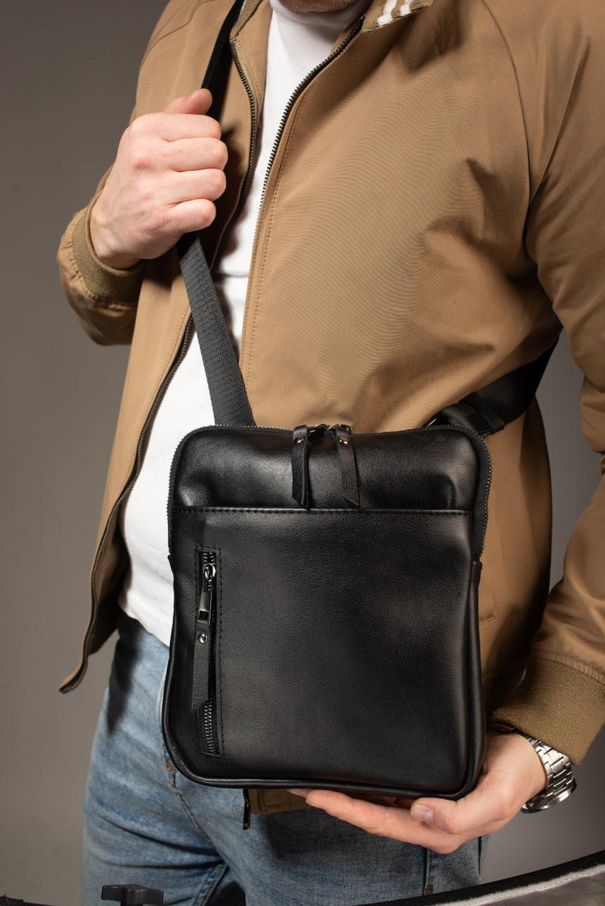 Mens Handmade Leather Crossbody Bag Black Messenger