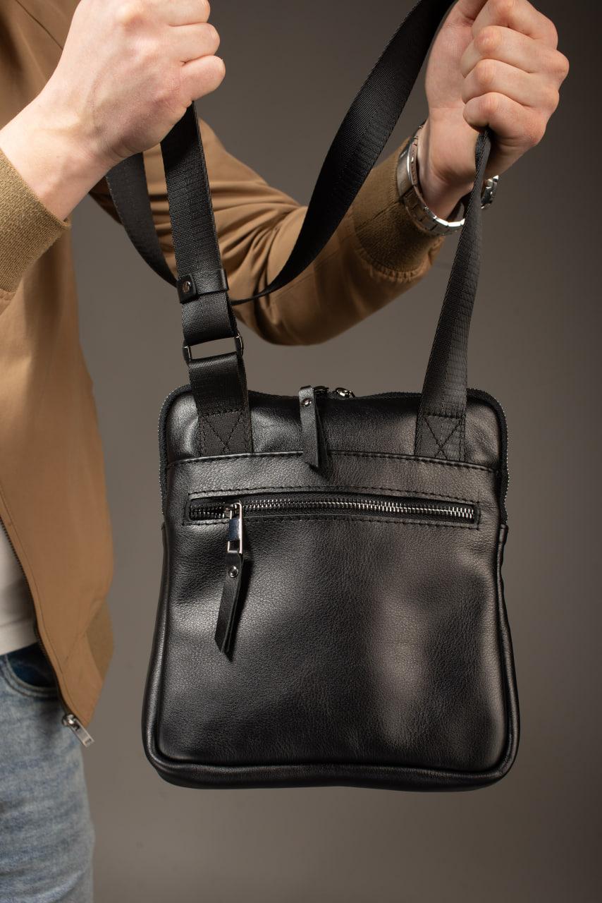 Mens Handmade Leather Crossbody Bag Black Messenger Gift for Him