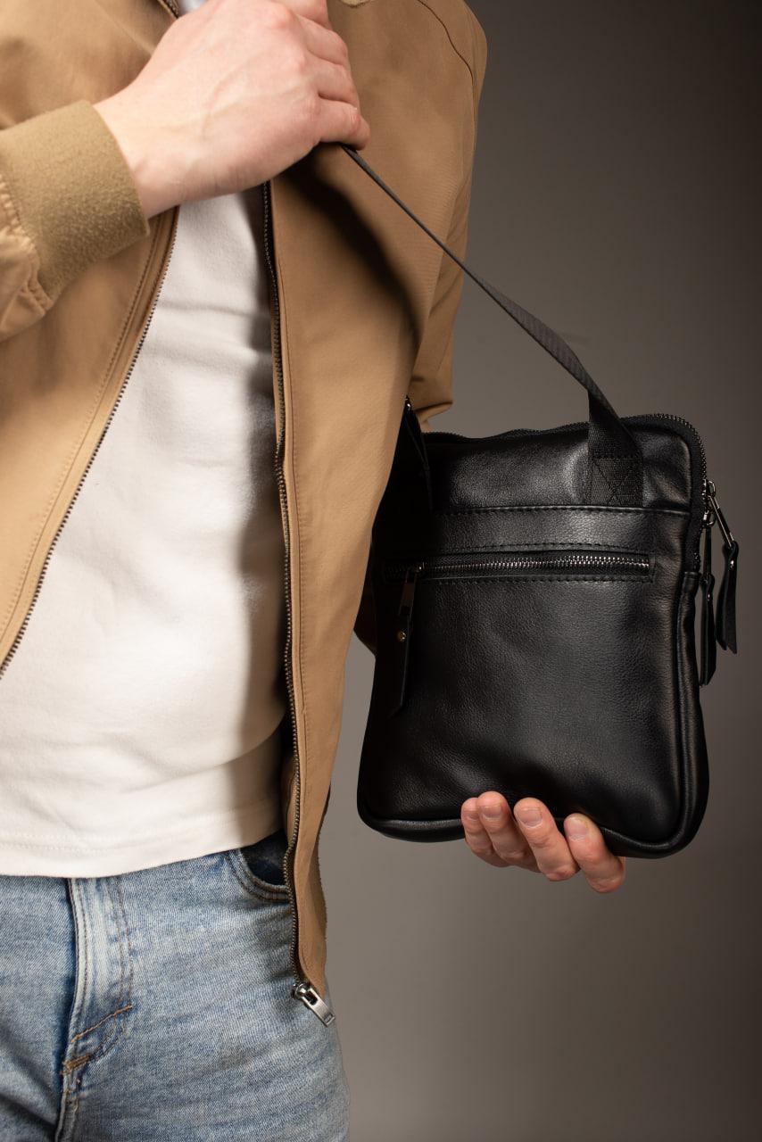 Mens Handmade Leather Crossbody Bag Black Messenger Gift for Him