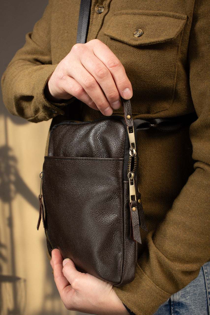 Handmade Genuine Leather Mens Messenger Bag Brown Gift for Him