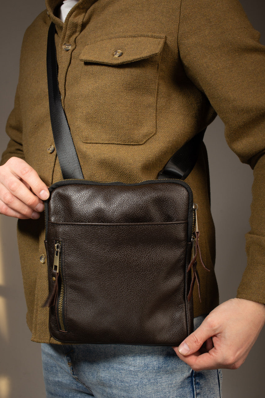 Handmade Genuine Leather Mens Messenger Bag Brown Gift for Him