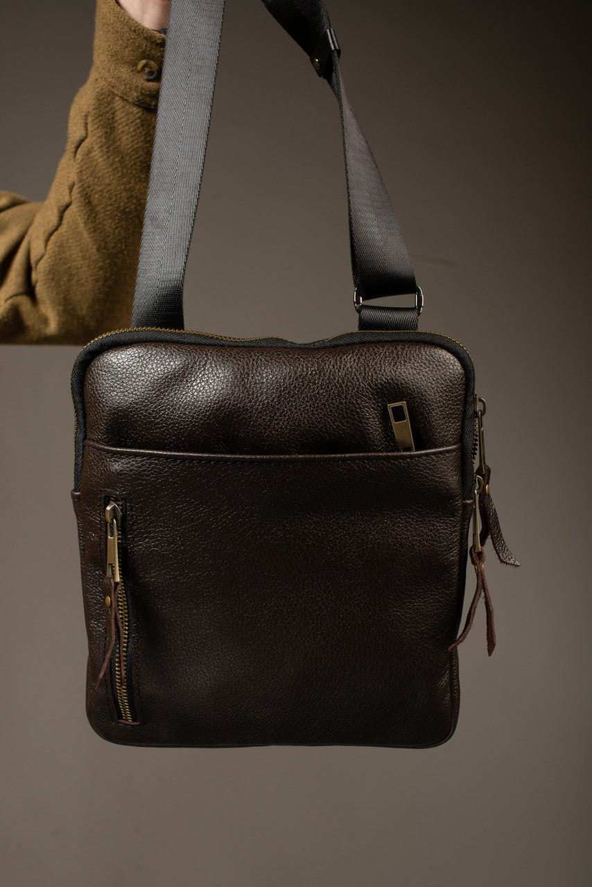 Handmade Genuine Leather Mens Messenger Bag Brown Gift for Him