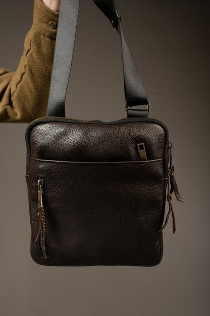 Handmade Genuine Leather Mens Messenger Bag Brown Gift for Him