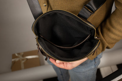 Handmade Genuine Leather Mens Messenger Bag Brown Gift for Him